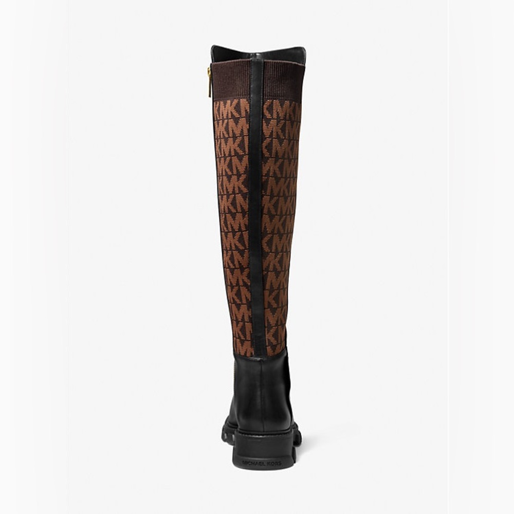 NEW $275 Michael Kors Ridley Leather & Logo Jacquard Knee High Boots - Picture 4 of 4